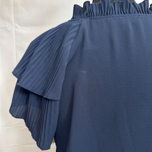 DKNY Ruffle Pleated Blouse Navy - Picture 7 of 9